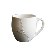 Cracked white ceramic mug, isolated on a transparent background png