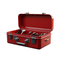 Red toolbox with multiple compartments, isolated on a transparent background png
