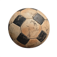 Old soccer ball with faded colors and worn surface, isolated on a transparent background png