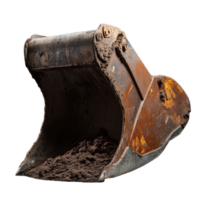 Old excavator bucket with mud, isolated on a transparent background png