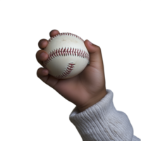 Hand holding a baseball with a firm grip, isolated on a transparent background png