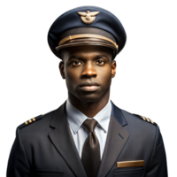 Airline pilot in uniform with a confident expression on a transparent background png