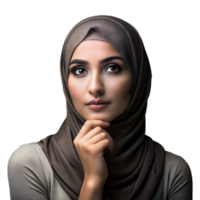 Young woman in a hijab looking thoughtfully on a transparent background png