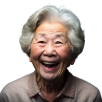 Smiling elderly woman with a joyful expression, enjoying a happy moment on a transparent background png