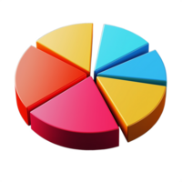 Colorful 3D pie chart with multiple segments in vibrant shades on a transparent background, representing data visualization, analysis, and statistical information for business and educational purposes png