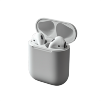 Wireless Bluetooth earbuds in charging case on transparent background showcasing modern audio technology and portable music accessories png