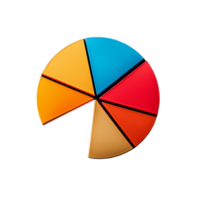 Colorful pie chart illustration with five sections on a transparent background showcasing data analytics and statistical information png