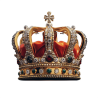 Elegant gold crown adorned with precious gems and intricate details on a transparent background png