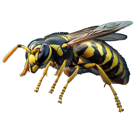 Detailed close-up of a vibrant, yellow and black striped wasp on a transparent background showcasing its intricate textures and features. png