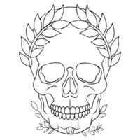 Skull with laurel wreath coloring pages vector