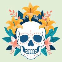 Modern skull design with floral elements in pastel tones, for graphic design, digital art, textile vector