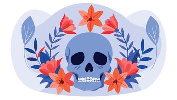 Skull and floral elements, colorful design for holiday-themed graphics, web banners, textile vector