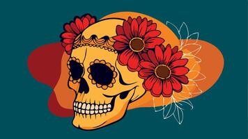 Colorful skull illustration with flowers, for modern designs, invitations, and event promotions related to Day of the Dead vector
