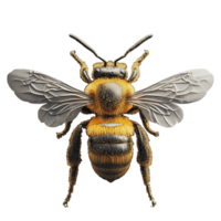 Detailed illustration of a bee with transparent wings isolated on a transparent background showcasing its intricate patterns and textures png
