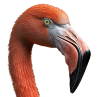 Close-up illustration of a pink flamingo displaying its intricate feather details on a transparent background png