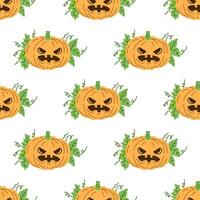 flat style Halloween seamless pattern. Hand-drawn scary pumpkins. Element for labels vector