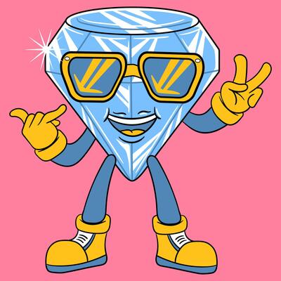 Cute Diamond With Sunglass Peace Pose Cartoon Illustration