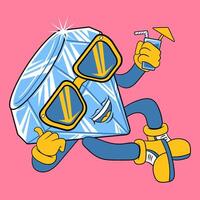 Cute Diamond With Sunglass Relaxing Cartoon Illustration vector