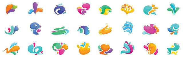 Rainbow swirls drops icons set. Colorful abstract liquid shapes forming a collection of modern logos vector