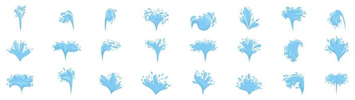 Fountain water jets icons set. Collection of water splashing upwards in different shapes vector