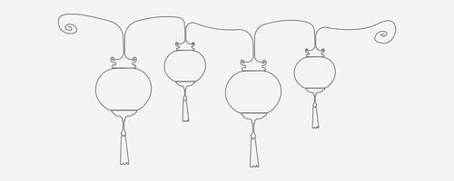 Continuous single-line art drawing of Chinese lanterns. Chinese new year theme line art background. vector