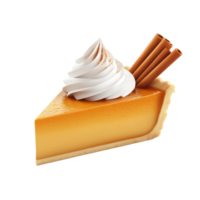 pumpkin pie slice with whipped cream and cinnamon sticks on transparent background png