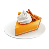 3D icon cartoon slice of pumpkin pie with whipped cream and cinnamon png