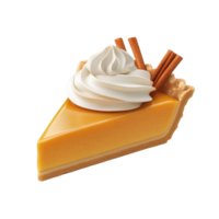 a slice of pumpkin pie with whipped cream and cinnamon sticks png