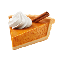 pumpkin pie slice with whipped cream and cinnamon stick on transparent background png