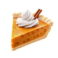 pumpkin pie slice with whipped cream and cinnamon stick on transparent background png