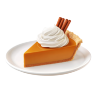 a slice of pumpkin pie with whipped cream and cinnamon sticks png
