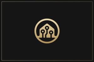 Tech Line Home Building Logo Modern Structure gold vector