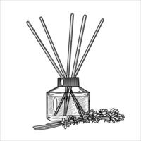 lavender air refreshing diffusers and incense sticks . Hand drawn illustration on isolated background vector