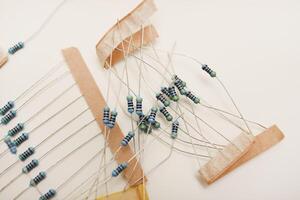 Electronic components. Film resistors on a white background. photo