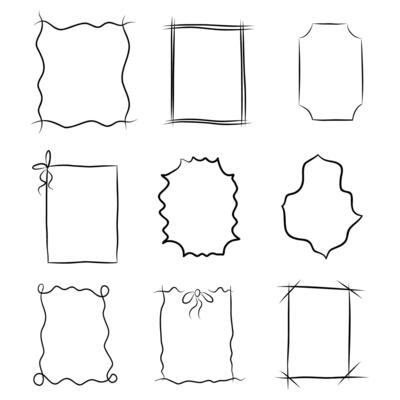 Hand drawn frames. Vintage doodle sketch picture frame. Hand Drawn Frames Collection on White background