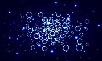 Soft blue bubbles and water with light on dark background. circle particles. vector