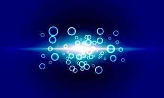 Smooth blue circle bubbles and water with light on dark background. shiny soft light. vector
