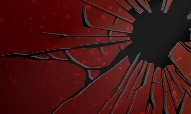 Red wall surface with crack black hole.