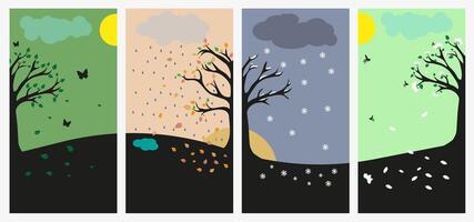 Set of four seasons. Four times a year in spring, summer, autumn and winter. vector