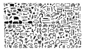 Hand-drawn pencil color brush elements, brush with crayon effect, chalk texture. illustration in children's style. Crayon brush scribble, square, spiral, arrow. vector