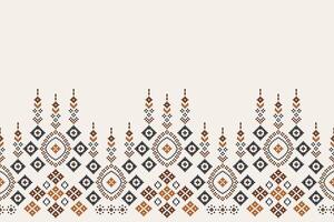 Cream ethnic pattern motif cross stitch fabric cream color background pattern art pixel. vector