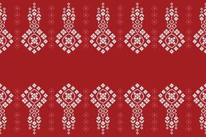 Fabric pattern red color background motif cross stitch red color design motif decor. vector