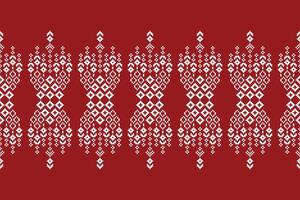 Fabric and ethnic pattern red color background motif cross stitch pattern. vector