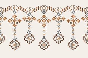 Motif ethnic pattern cross stitch fabric cream color pattern background design. vector