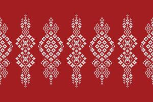 Motif cross stitch fabric pattern red color background design wallpaper. vector