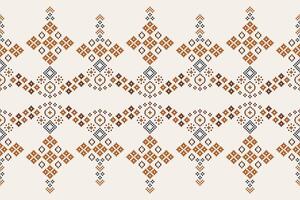 Cross stitch motif ethnic pattern fabric cream color pattern background cute design. vector