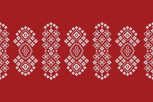 Cross stitch fabric pattern red color background motif design. vector