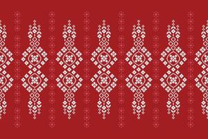 Red color background motif cross stitch fabric pattern red color design wallpaper. vector