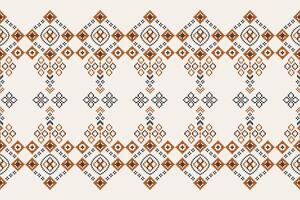 Ethnic pattern motif cross stitch fabric cream color pattern background. vector