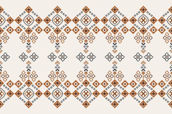 Ethnic pattern motif cross stitch fabric cream color pattern background.